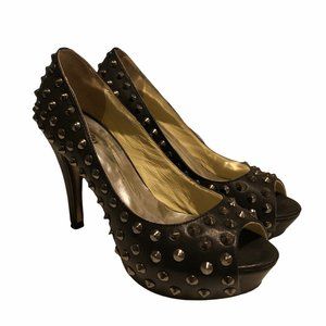 Reggio Platform Peep Toe Studded Heels EU37 US6.5